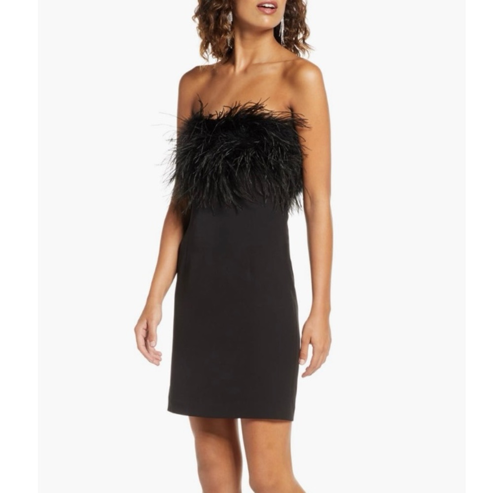 Bardot Black Feathered Strapless Dress